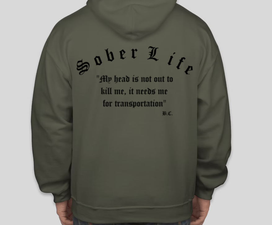 StoryTeller_Hoodie_SolidGreen SK Sober Living Logo